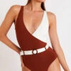Maillot De Bain 1 Pièce Bi-couleur Marron Et Blanc MARIETA AUKANA -Tenues pour les femmes Boutique 20e marieta corales 41n38 dev