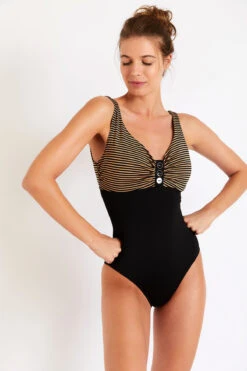 Maillot De Bain 1 Pièce Noir à Rayures FRIDA GOELIA