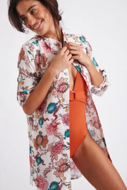 Chemise De Plage fluide écrue Imprimé Floral NOLIE VOILERLEA