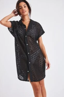 Chemise De Plage Noire Broderie Anglaise PAQUEA PALACA